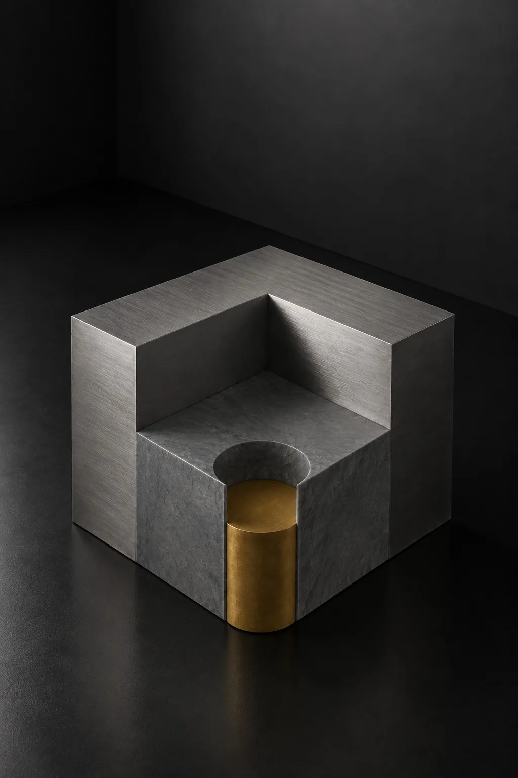 Chimera coffee table, in metal with a brass foot