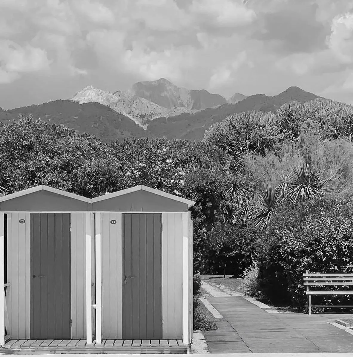 Massa — the beach cabins and the marble Apuan Alps
